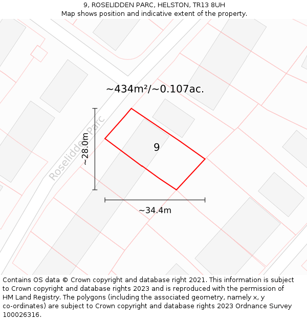 9, ROSELIDDEN PARC, HELSTON, TR13 8UH: Plot and title map