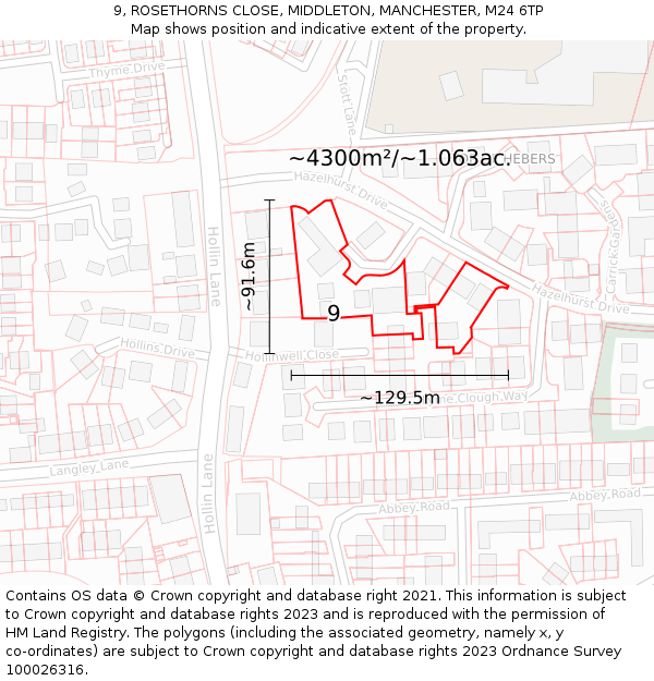 9, ROSETHORNS CLOSE, MIDDLETON, MANCHESTER, M24 6TP: Plot and title map