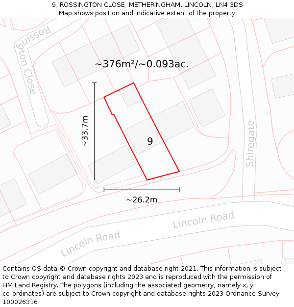 9, ROSSINGTON CLOSE, METHERINGHAM, LINCOLN, LN4 3DS: Plot and title map