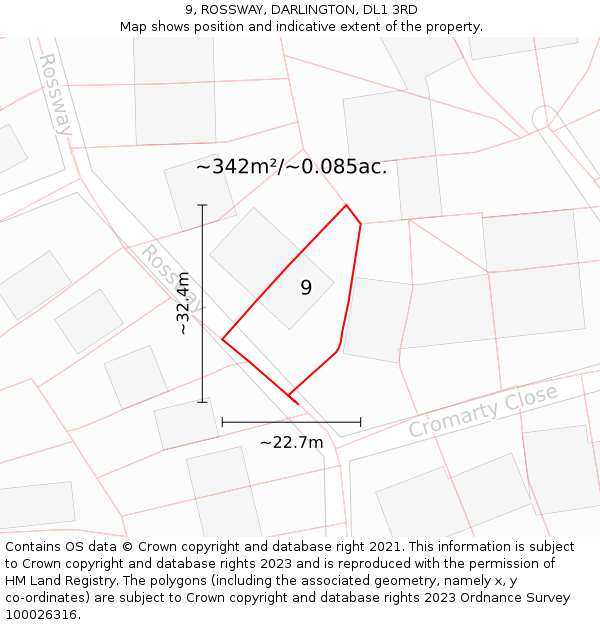 9, ROSSWAY, DARLINGTON, DL1 3RD: Plot and title map