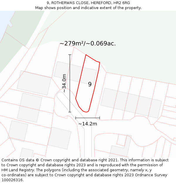 9, ROTHERWAS CLOSE, HEREFORD, HR2 6RG: Plot and title map