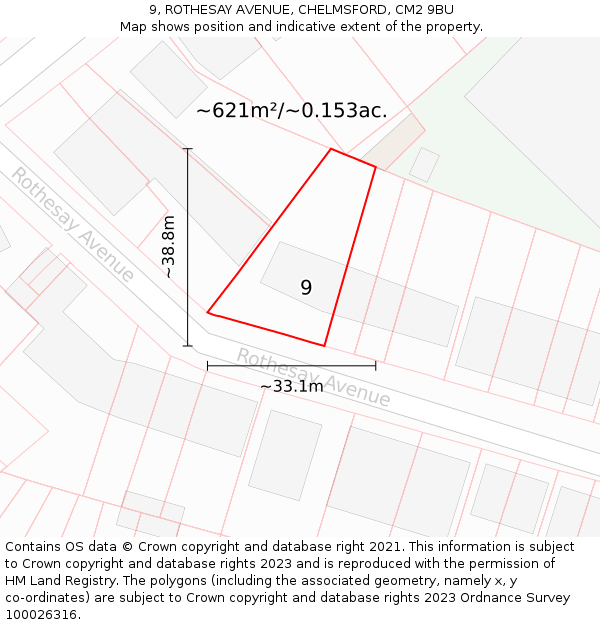 9, ROTHESAY AVENUE, CHELMSFORD, CM2 9BU: Plot and title map