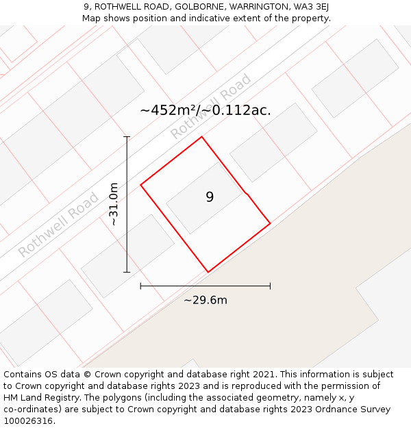 9, ROTHWELL ROAD, GOLBORNE, WARRINGTON, WA3 3EJ: Plot and title map