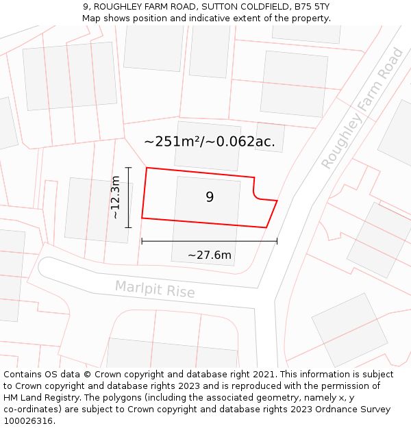 9, ROUGHLEY FARM ROAD, SUTTON COLDFIELD, B75 5TY: Plot and title map