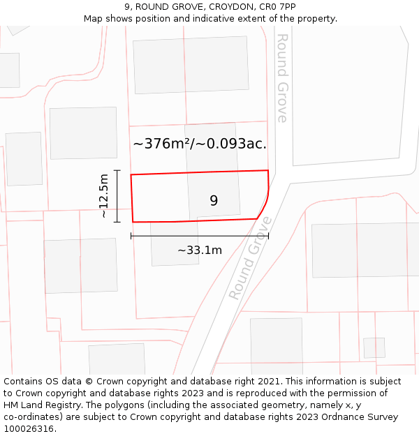 9, ROUND GROVE, CROYDON, CR0 7PP: Plot and title map