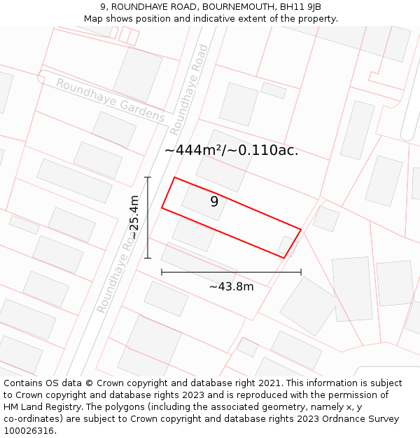 9, ROUNDHAYE ROAD, BOURNEMOUTH, BH11 9JB: Plot and title map
