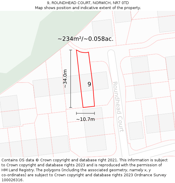 9, ROUNDHEAD COURT, NORWICH, NR7 0TD: Plot and title map