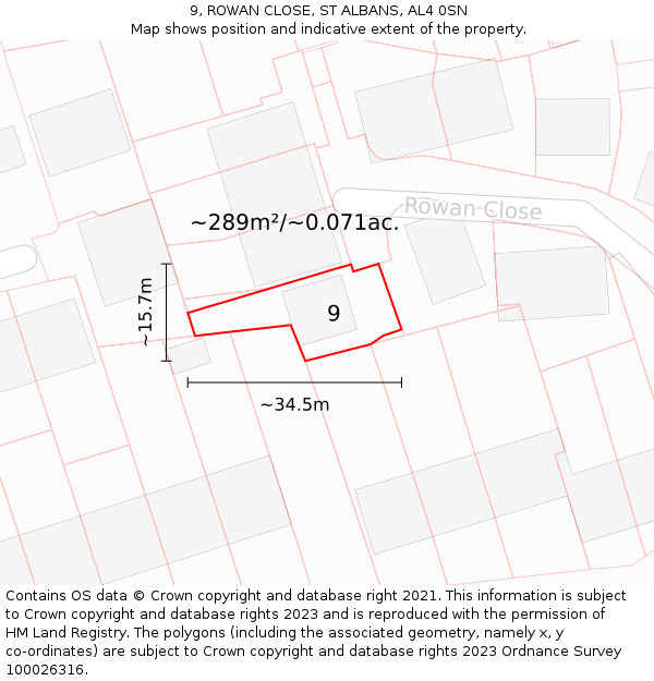 9, ROWAN CLOSE, ST ALBANS, AL4 0SN: Plot and title map