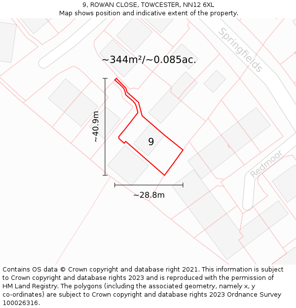 9, ROWAN CLOSE, TOWCESTER, NN12 6XL: Plot and title map