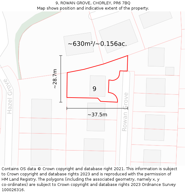 9, ROWAN GROVE, CHORLEY, PR6 7BQ: Plot and title map