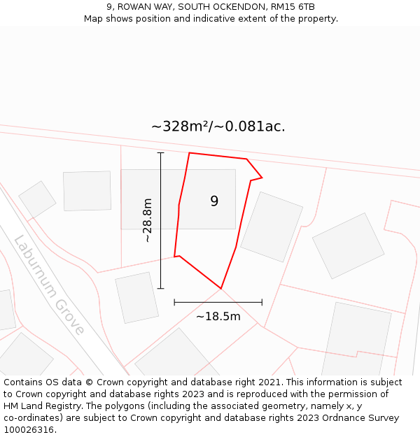 9, ROWAN WAY, SOUTH OCKENDON, RM15 6TB: Plot and title map