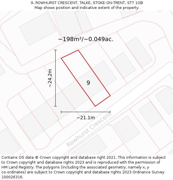 9, ROWHURST CRESCENT, TALKE, STOKE-ON-TRENT, ST7 1GB: Plot and title map