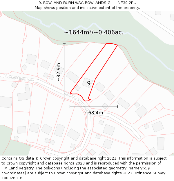 9, ROWLAND BURN WAY, ROWLANDS GILL, NE39 2PU: Plot and title map