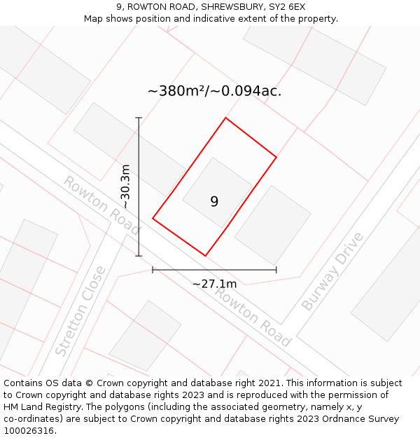 9, ROWTON ROAD, SHREWSBURY, SY2 6EX: Plot and title map