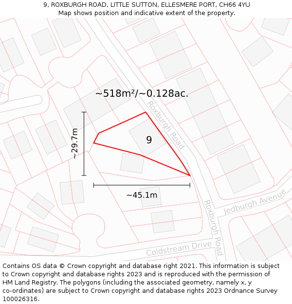 9, ROXBURGH ROAD, LITTLE SUTTON, ELLESMERE PORT, CH66 4YU: Plot and title map