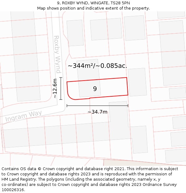 9, ROXBY WYND, WINGATE, TS28 5PN: Plot and title map