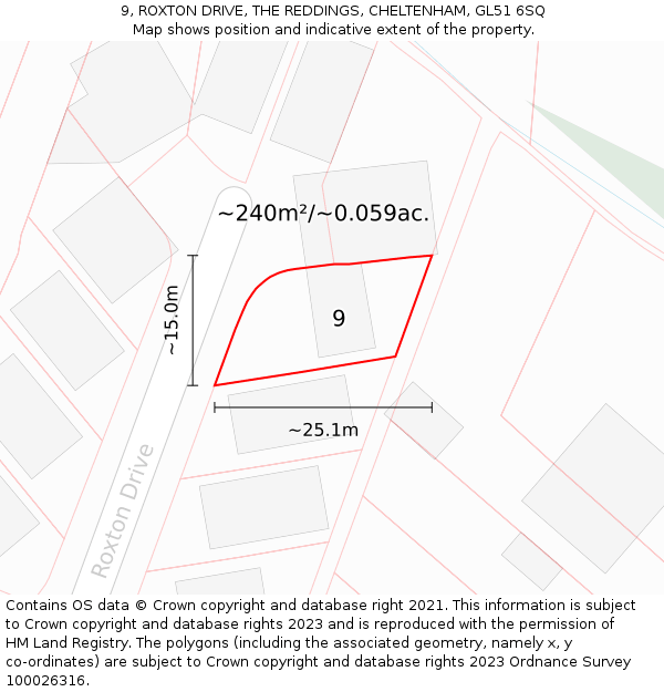 9, ROXTON DRIVE, THE REDDINGS, CHELTENHAM, GL51 6SQ: Plot and title map