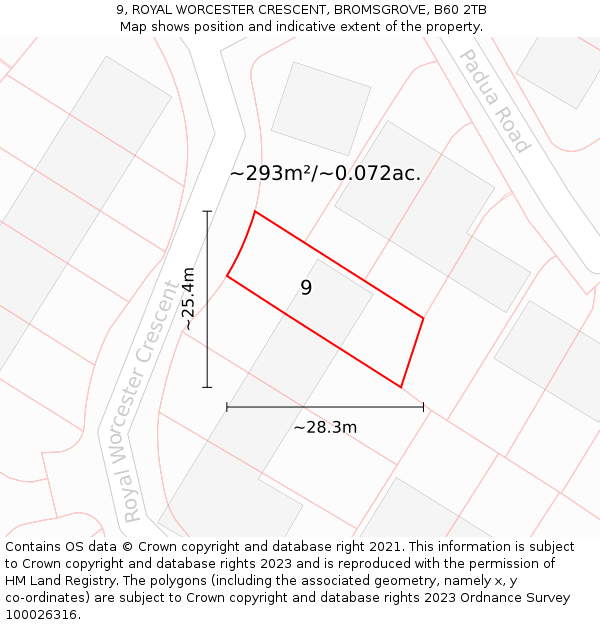 9, ROYAL WORCESTER CRESCENT, BROMSGROVE, B60 2TB: Plot and title map