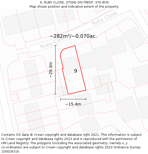 9, RUBY CLOSE, STOKE-ON-TRENT, ST6 8HS: Plot and title map