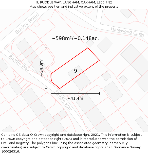 9, RUDDLE WAY, LANGHAM, OAKHAM, LE15 7NZ: Plot and title map
