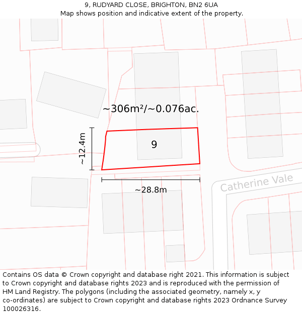 9, RUDYARD CLOSE, BRIGHTON, BN2 6UA: Plot and title map