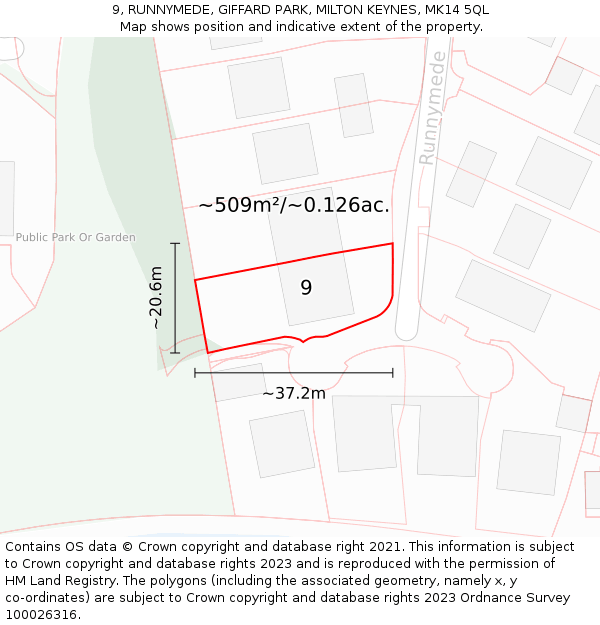 9, RUNNYMEDE, GIFFARD PARK, MILTON KEYNES, MK14 5QL: Plot and title map