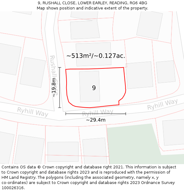 9, RUSHALL CLOSE, LOWER EARLEY, READING, RG6 4BG: Plot and title map