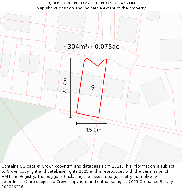 9, RUSHGREEN CLOSE, PRENTON, CH43 7NN: Plot and title map