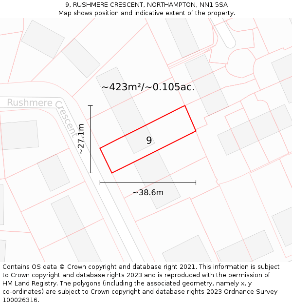 9, RUSHMERE CRESCENT, NORTHAMPTON, NN1 5SA: Plot and title map