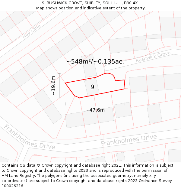 9, RUSHWICK GROVE, SHIRLEY, SOLIHULL, B90 4XL: Plot and title map