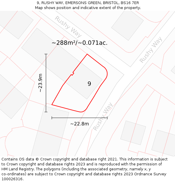 9, RUSHY WAY, EMERSONS GREEN, BRISTOL, BS16 7ER: Plot and title map