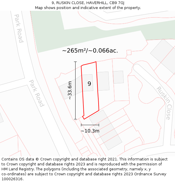 9, RUSKIN CLOSE, HAVERHILL, CB9 7GJ: Plot and title map