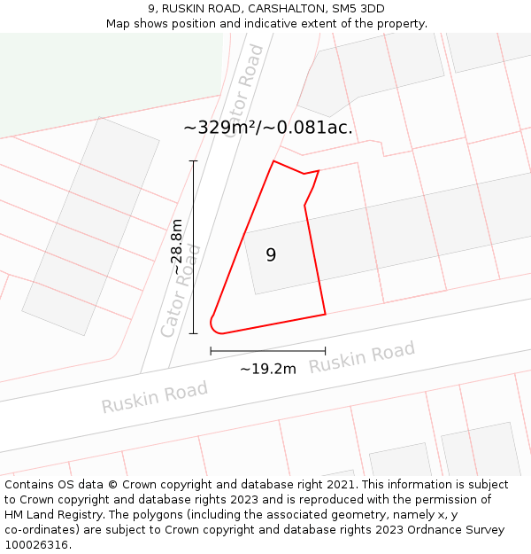 9, RUSKIN ROAD, CARSHALTON, SM5 3DD: Plot and title map