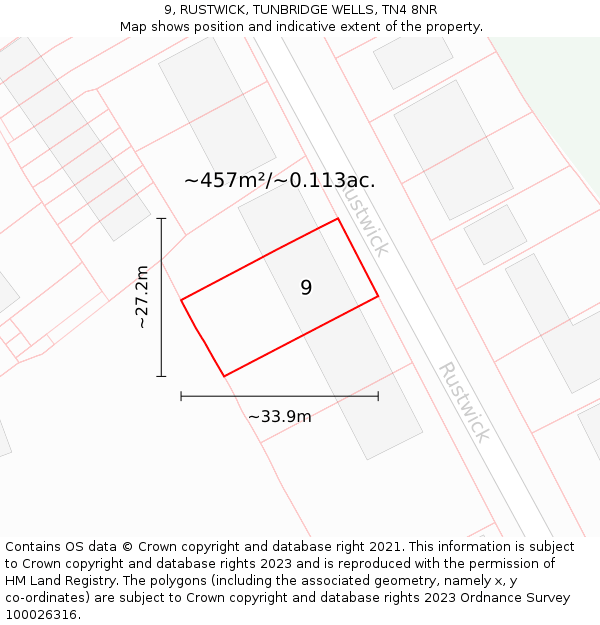 9, RUSTWICK, TUNBRIDGE WELLS, TN4 8NR: Plot and title map