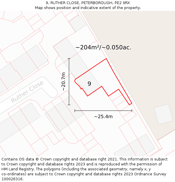 9, RUTHER CLOSE, PETERBOROUGH, PE2 9RX: Plot and title map