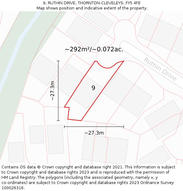 9, RUTHIN DRIVE, THORNTON-CLEVELEYS, FY5 4FE: Plot and title map