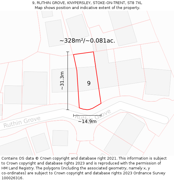 9, RUTHIN GROVE, KNYPERSLEY, STOKE-ON-TRENT, ST8 7XL: Plot and title map
