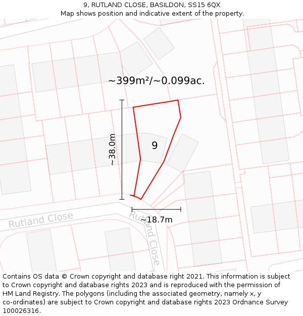 9, RUTLAND CLOSE, BASILDON, SS15 6QX: Plot and title map