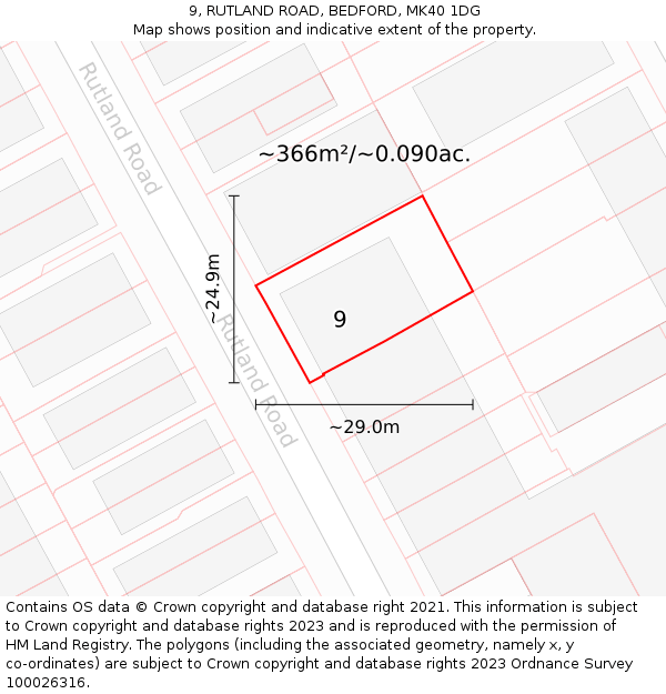 9, RUTLAND ROAD, BEDFORD, MK40 1DG: Plot and title map