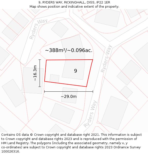 9, RYDERS WAY, RICKINGHALL, DISS, IP22 1ER: Plot and title map