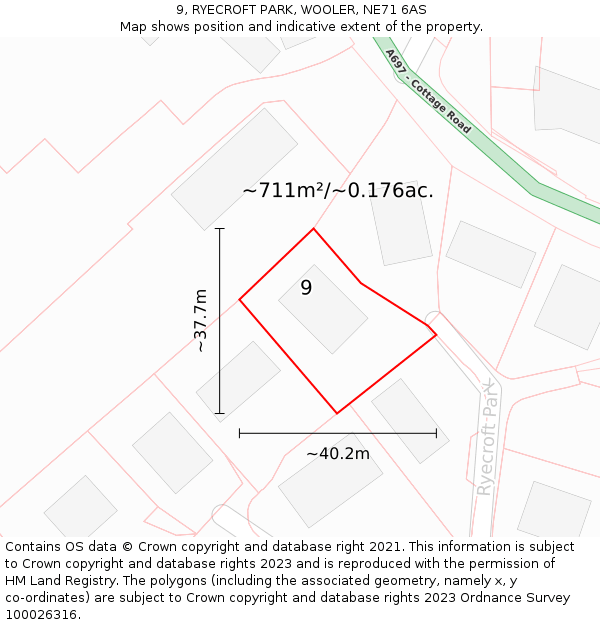 9, RYECROFT PARK, WOOLER, NE71 6AS: Plot and title map