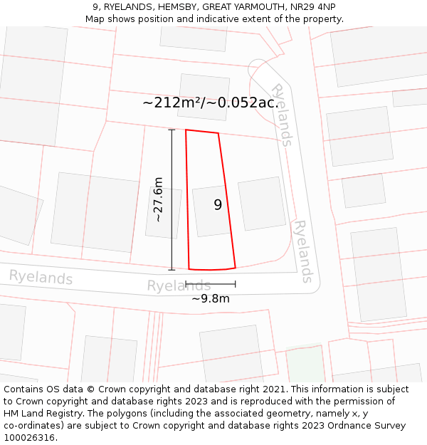 9, RYELANDS, HEMSBY, GREAT YARMOUTH, NR29 4NP: Plot and title map