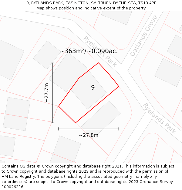 9, RYELANDS PARK, EASINGTON, SALTBURN-BY-THE-SEA, TS13 4PE: Plot and title map