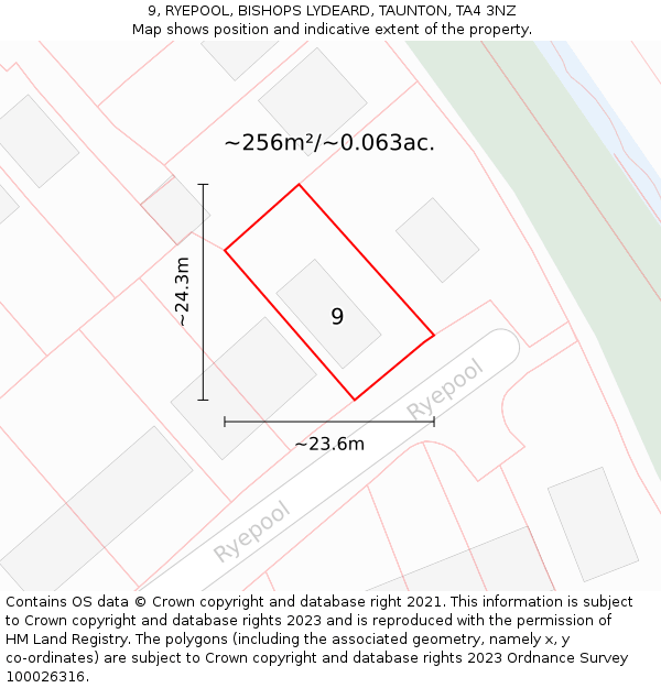 9, RYEPOOL, BISHOPS LYDEARD, TAUNTON, TA4 3NZ: Plot and title map