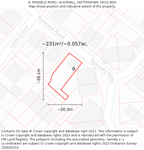 9, RYKNIELD ROAD, HUCKNALL, NOTTINGHAM, NG15 8GN: Plot and title map