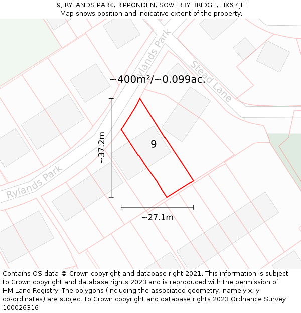 9, RYLANDS PARK, RIPPONDEN, SOWERBY BRIDGE, HX6 4JH: Plot and title map