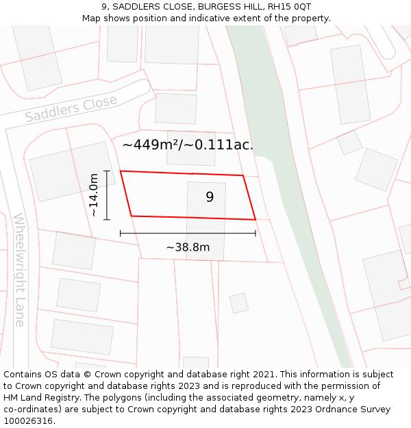 9, SADDLERS CLOSE, BURGESS HILL, RH15 0QT: Plot and title map