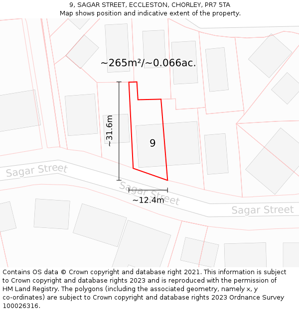 9, SAGAR STREET, ECCLESTON, CHORLEY, PR7 5TA: Plot and title map