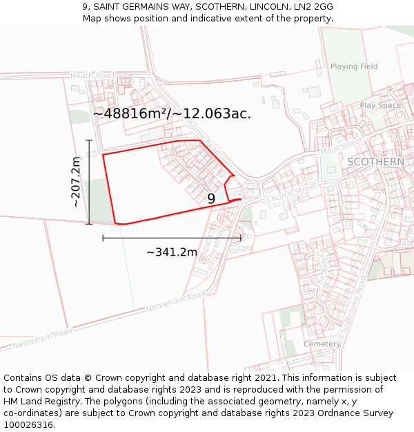 9, SAINT GERMAINS WAY, SCOTHERN, LINCOLN, LN2 2GG: Plot and title map