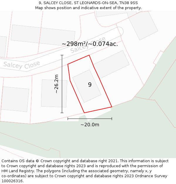 9, SALCEY CLOSE, ST LEONARDS-ON-SEA, TN38 9SS: Plot and title map